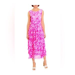 Vince Camuto mesh, ruffled maxi dress with scoop back